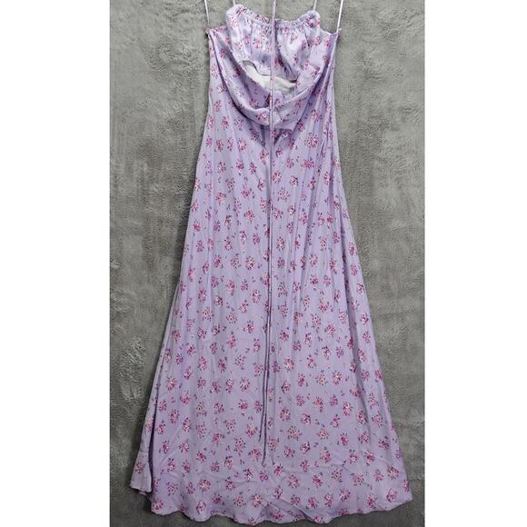 Zara Womens Dress Size Medium Satin Floral Lilac Purple Halter Flowers Designer - Picture 15 of 15